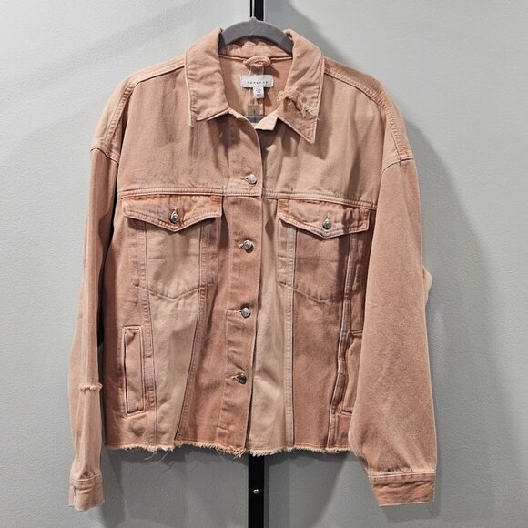 Women’s Topshop Patchwork Denim Pink Jacket Size 8 4 Pockets NWT Chic Country. - Picture 2 of 15